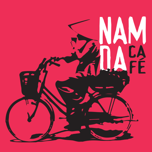 logotype namda cafe with vietnamese woman on bike
