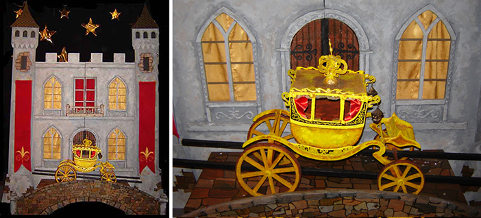 stage of castle and golden carriage prop